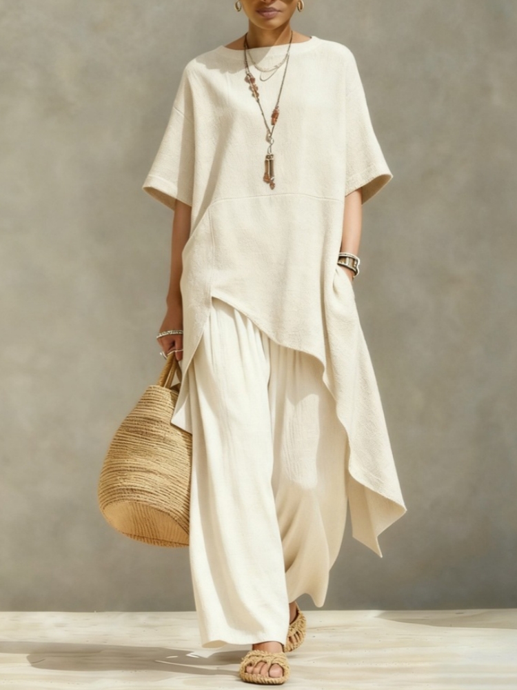 Linen Pant Wide - Conjuntos de Calças de Algodão e