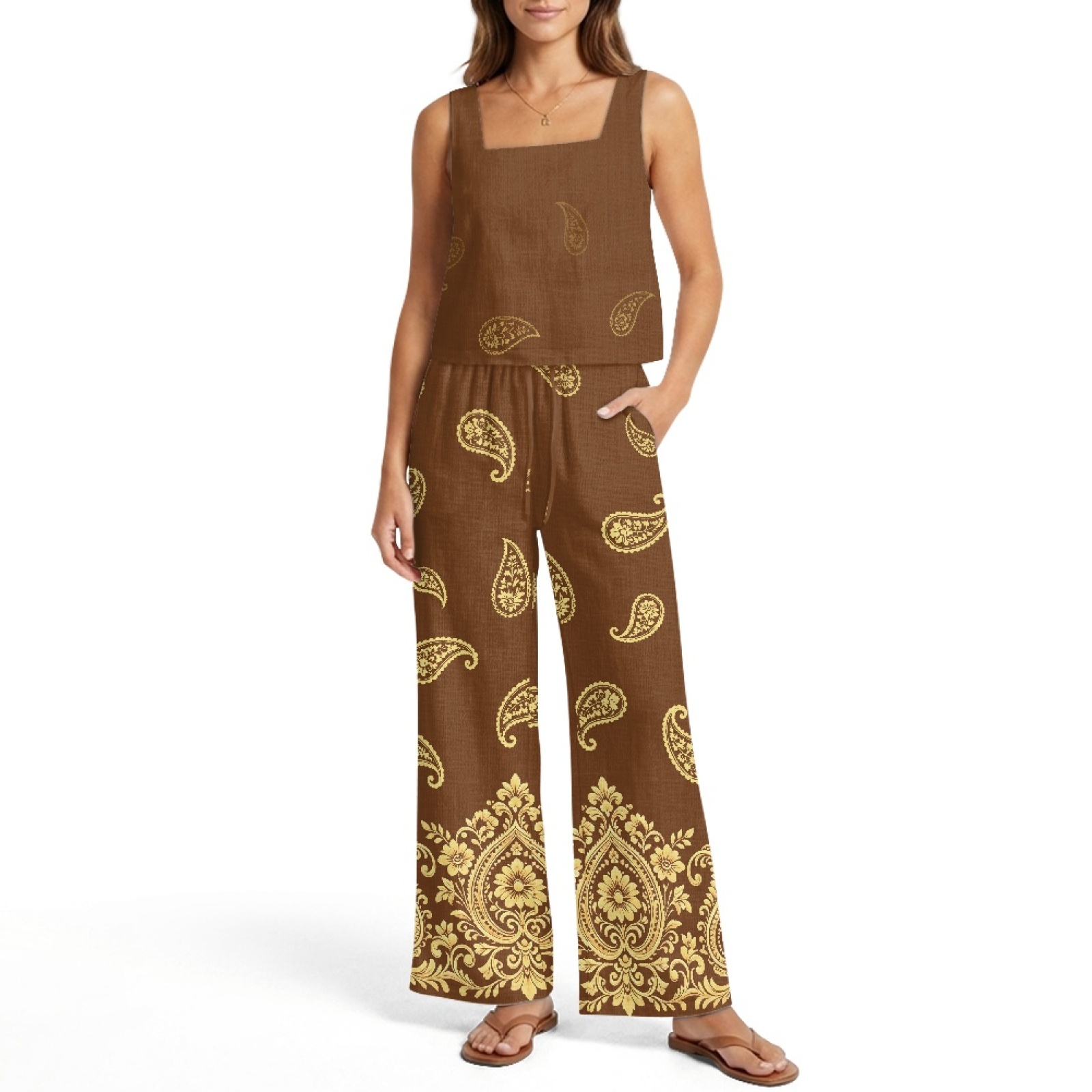 INSTANTARTS Conjunto de colete - Linen Pant Wide avaliação e preço